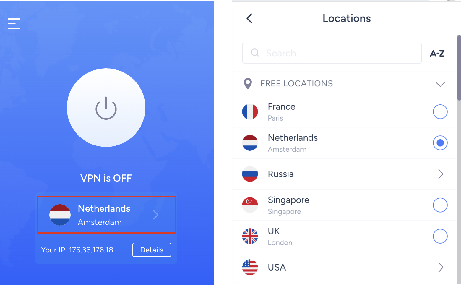 VeePN Chrome Extension Locations List