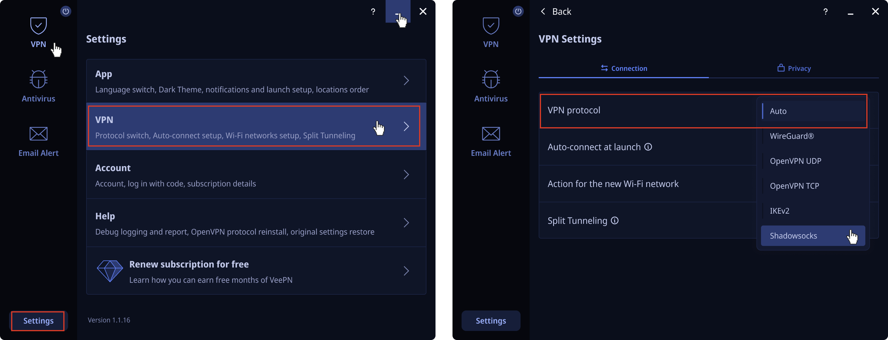 VeePN Windows How to switch Protocols