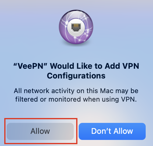 VeePN macOS VPN Config Pop-Up