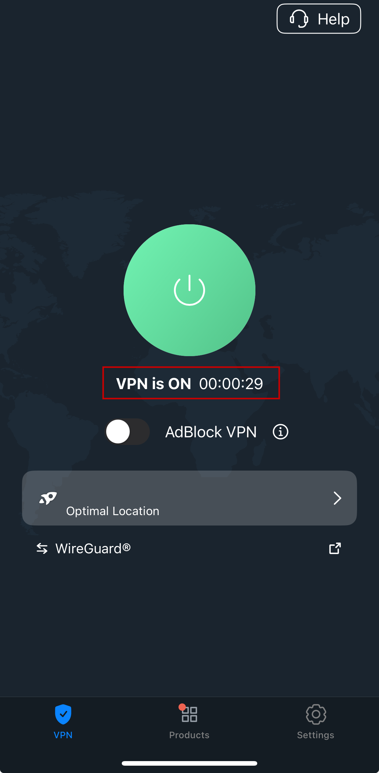Main screen when the device is connected
