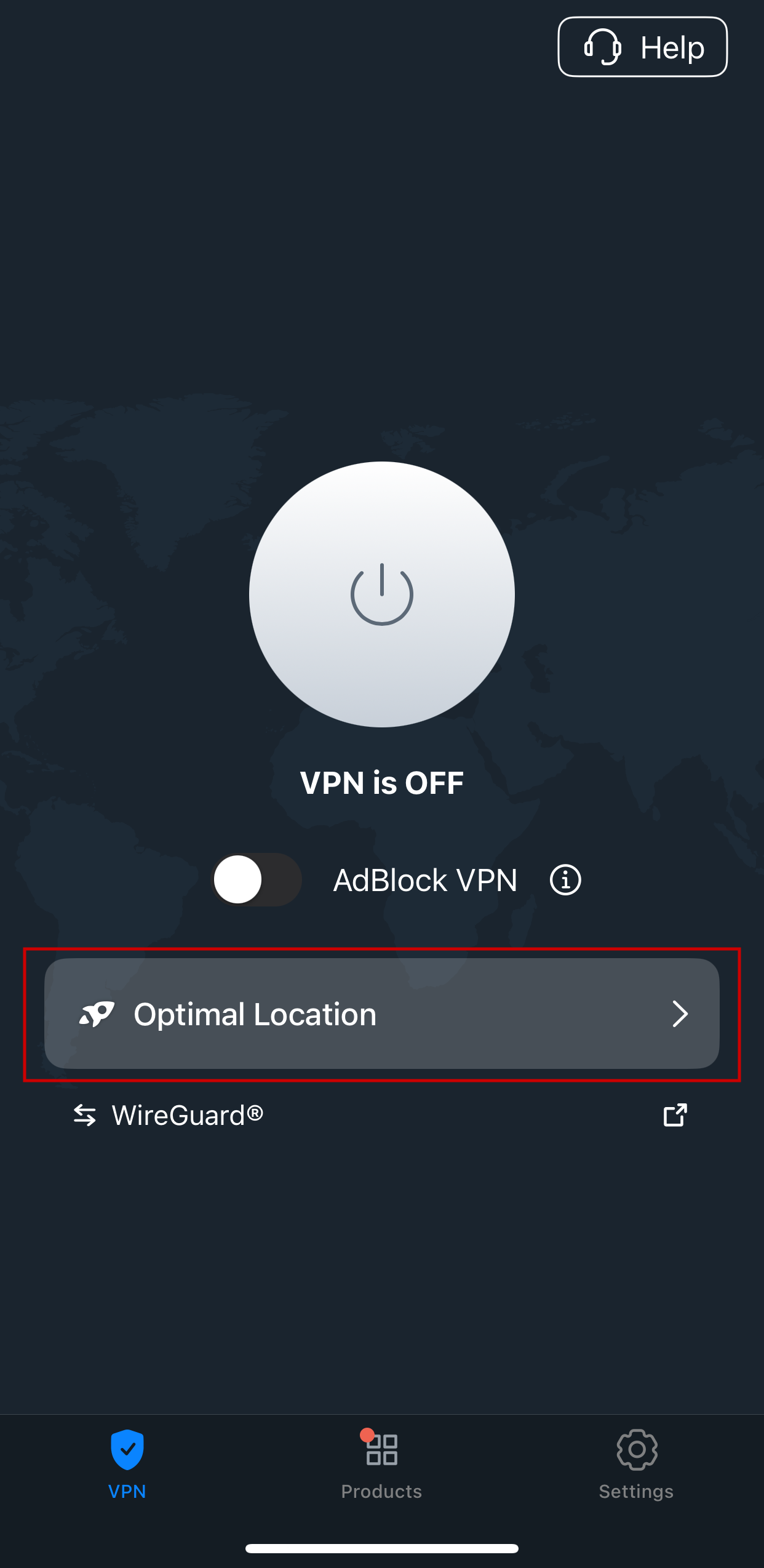 Main screen that highlights how to open location list