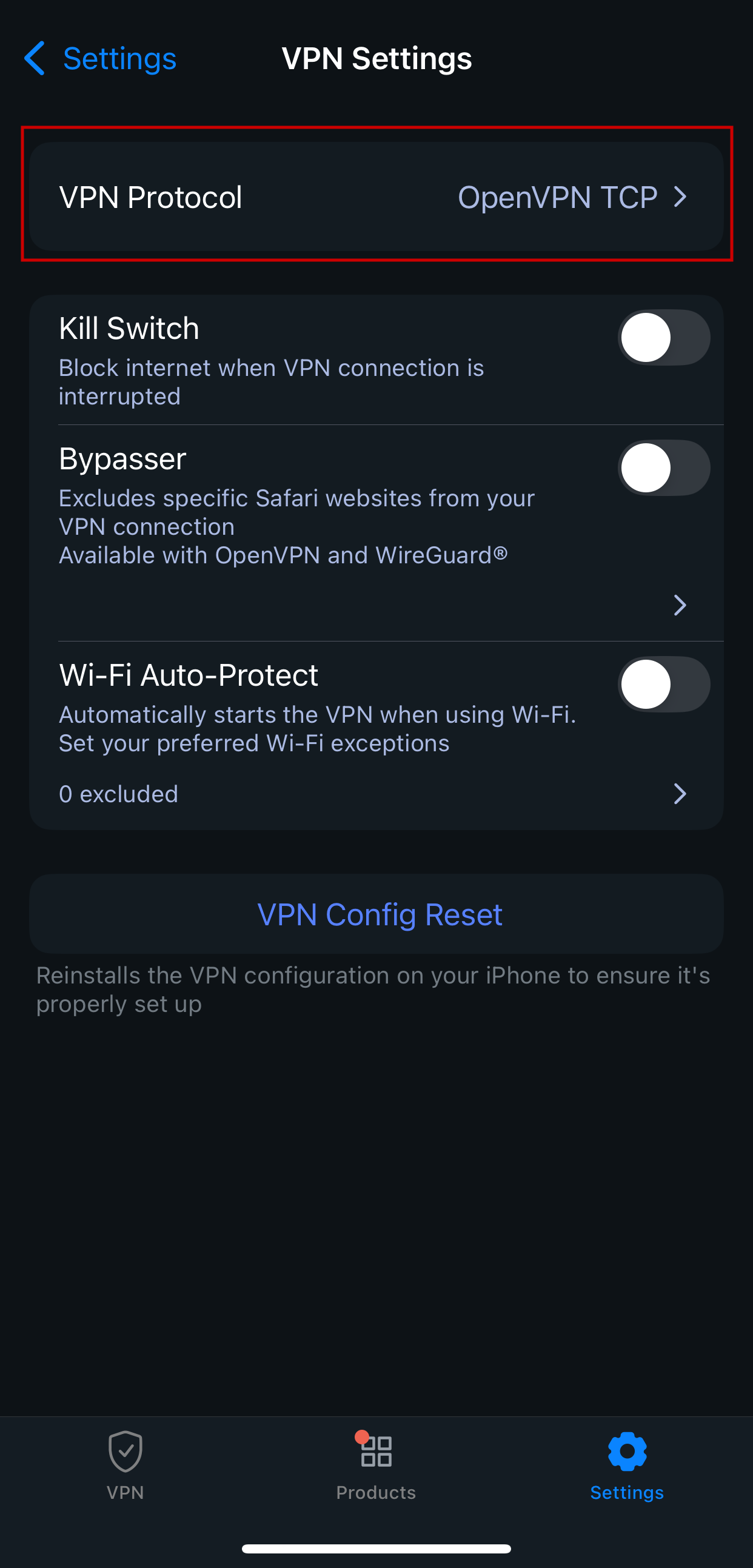 Settings related to VPN