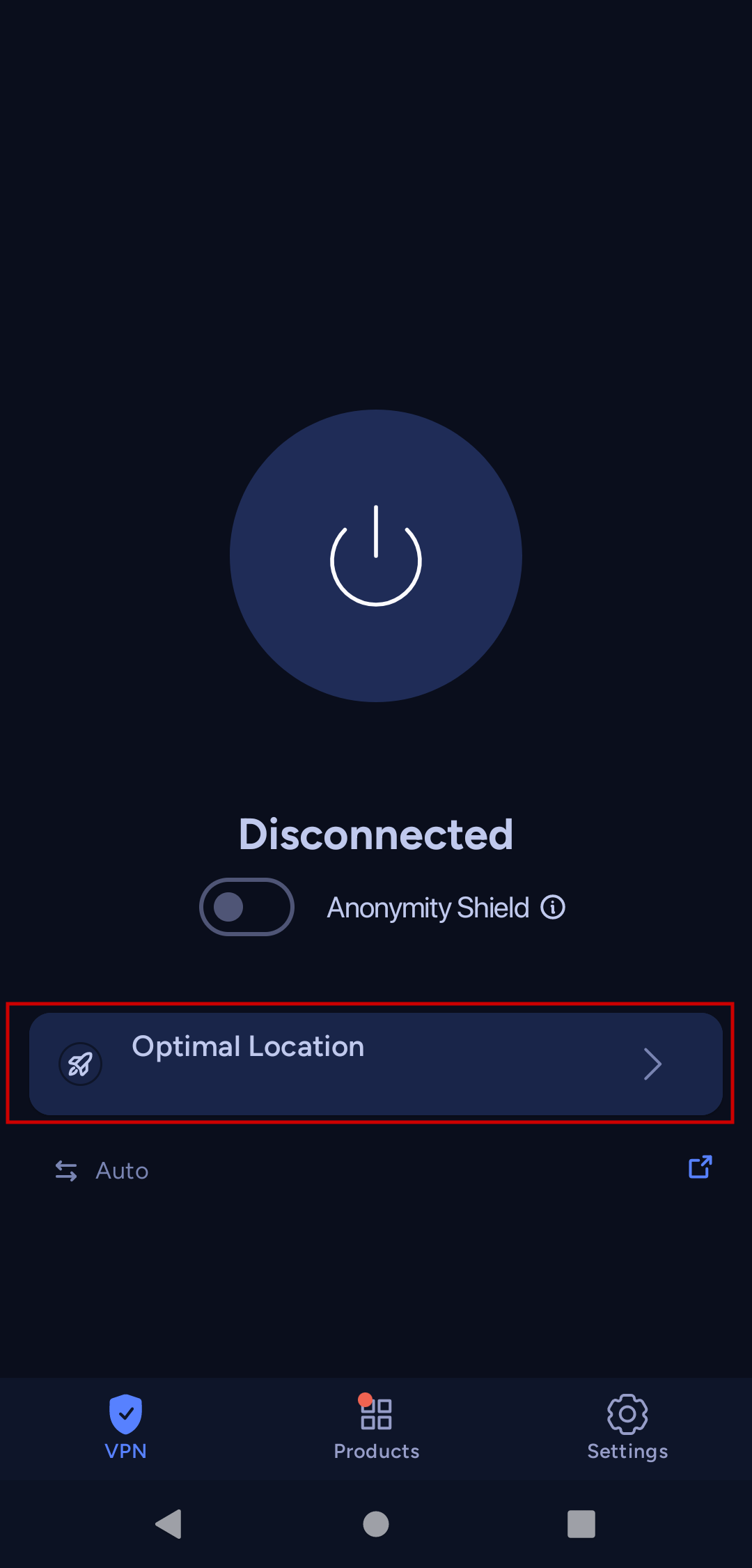 Main screen that highlights how to open location list