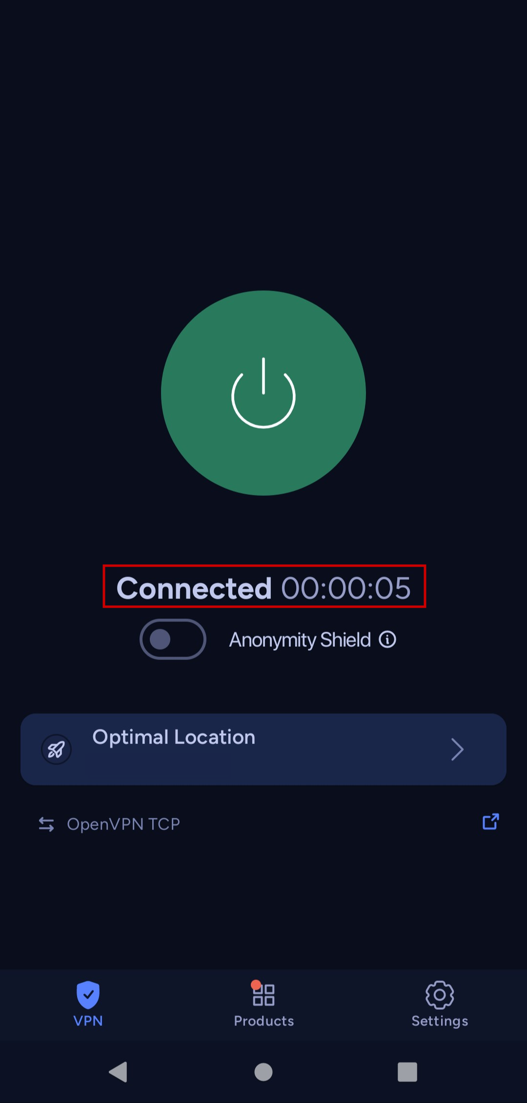 Main menu when the device is connected
