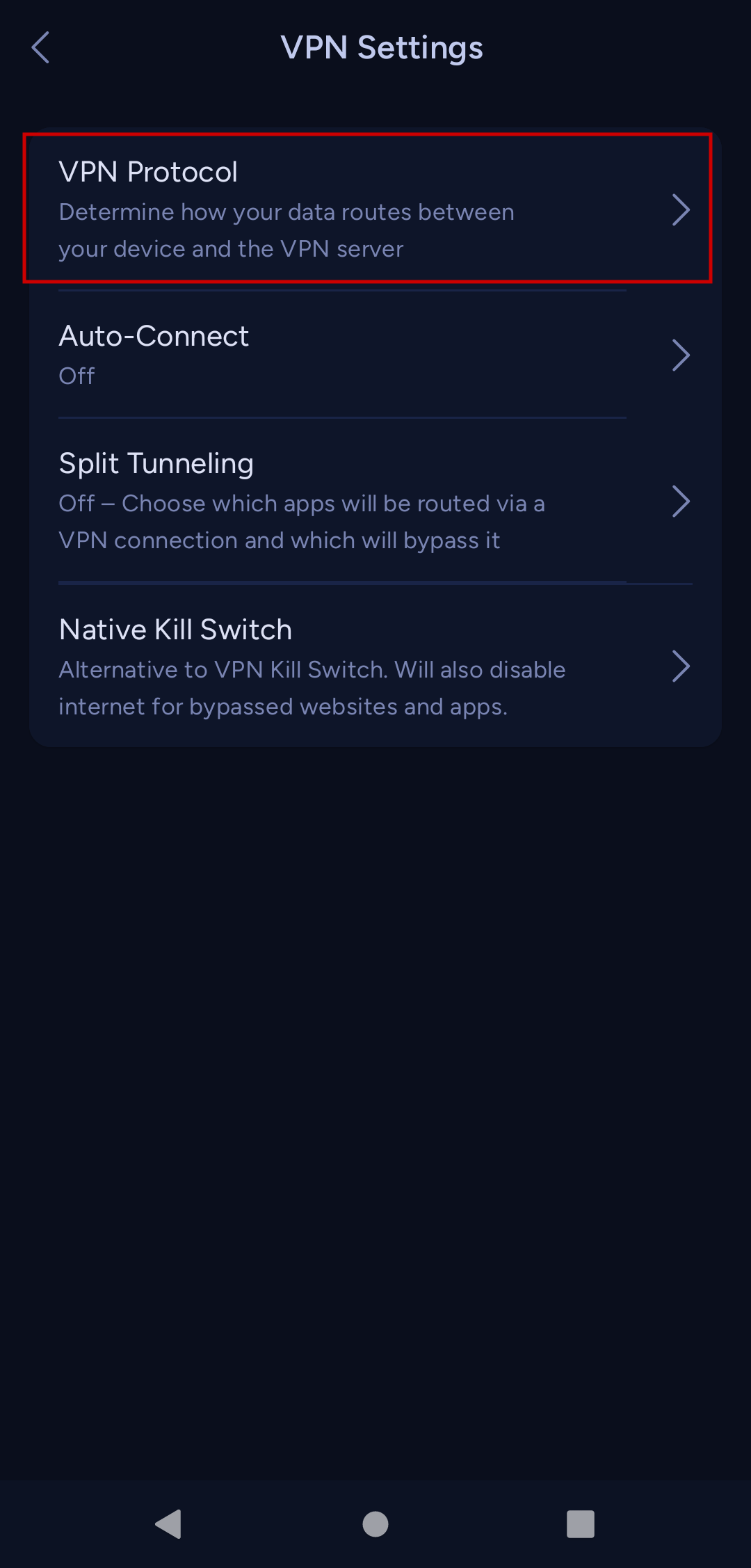 Settings related to VPN