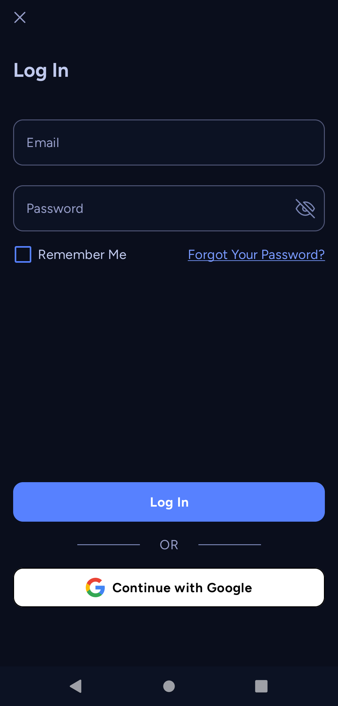 Authorization menu with Login and Password fields