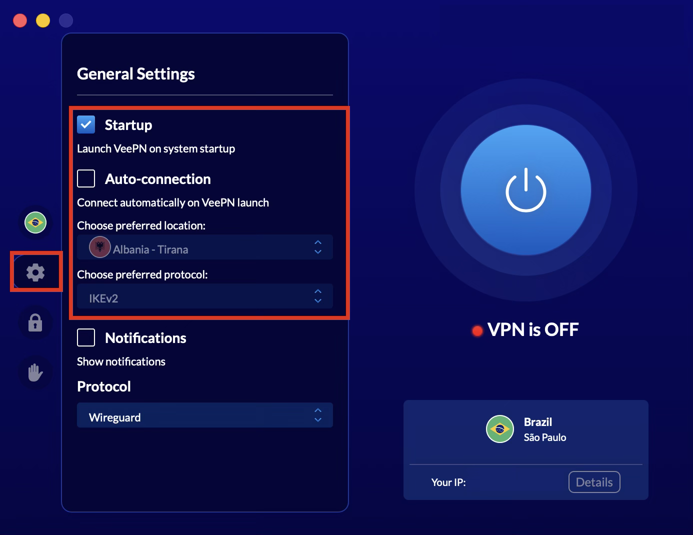 VeePN macOS General Settings