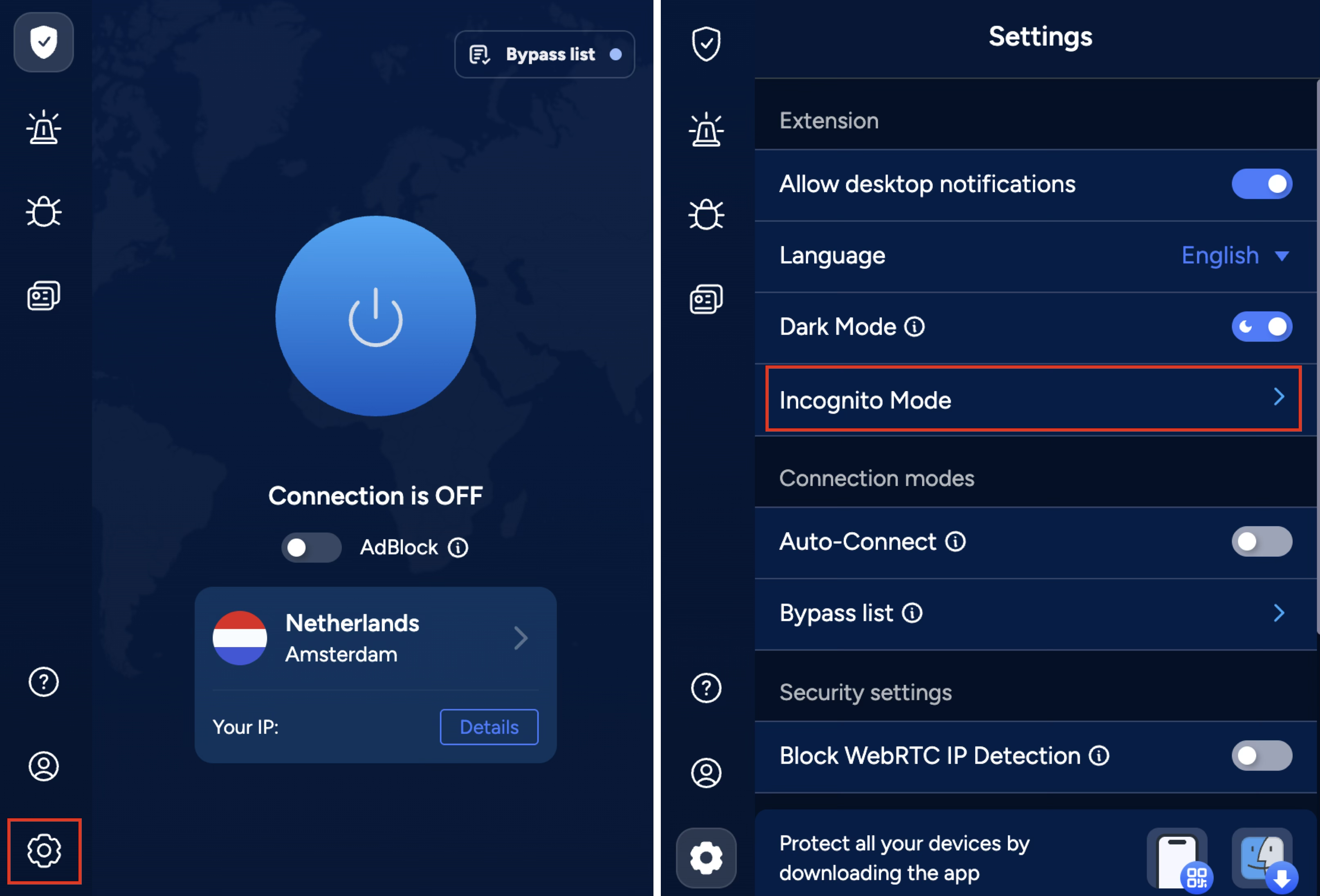 VeePN Incognito Mode Setup