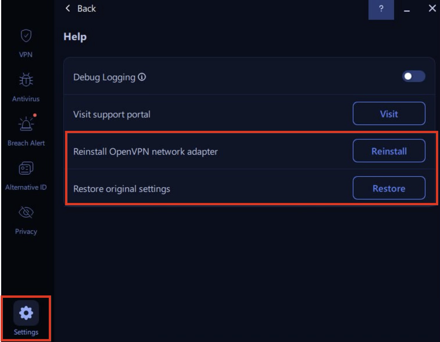 VeePN Windows Restore Settings