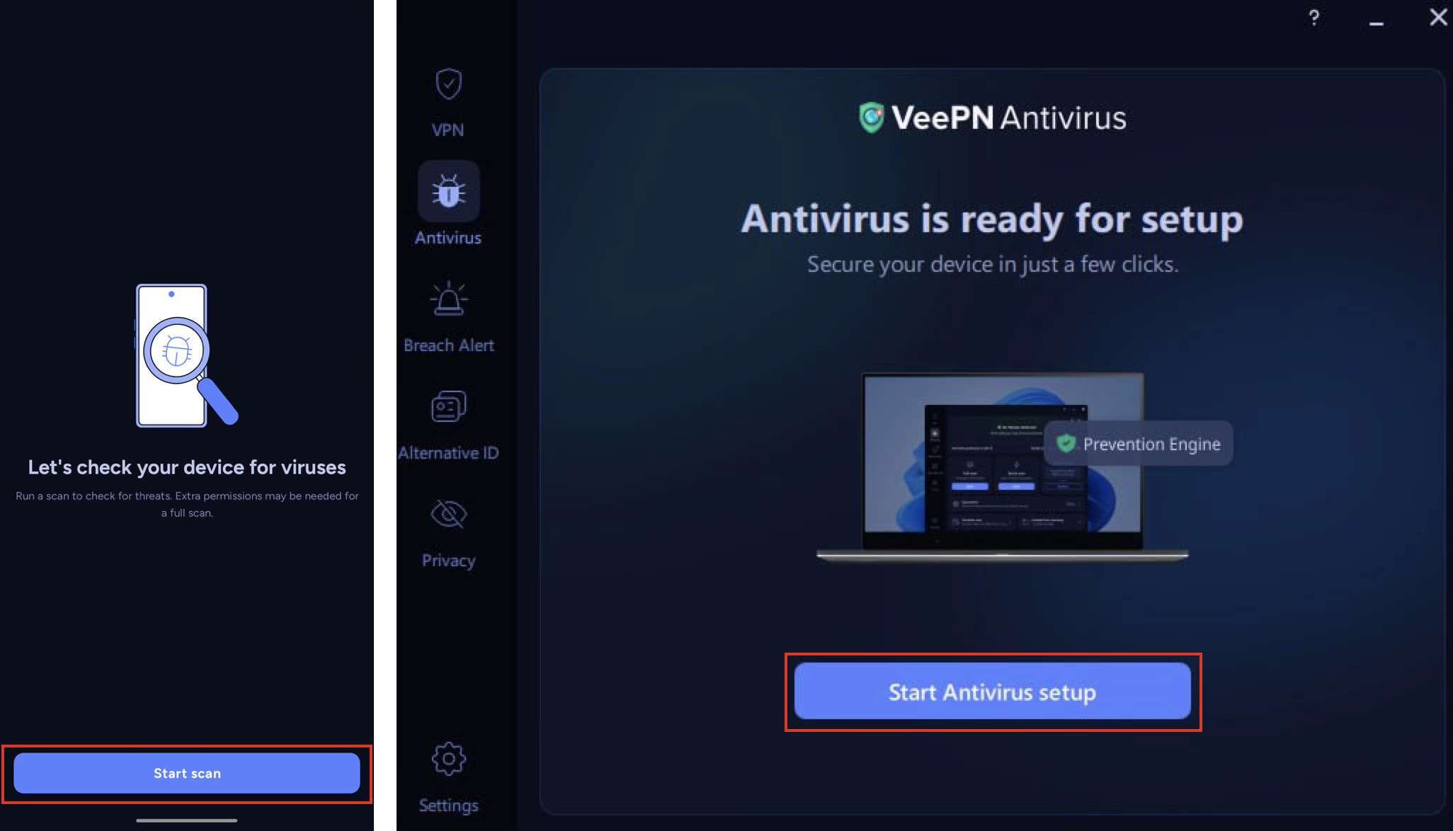 VeePN Antivirus System Scan