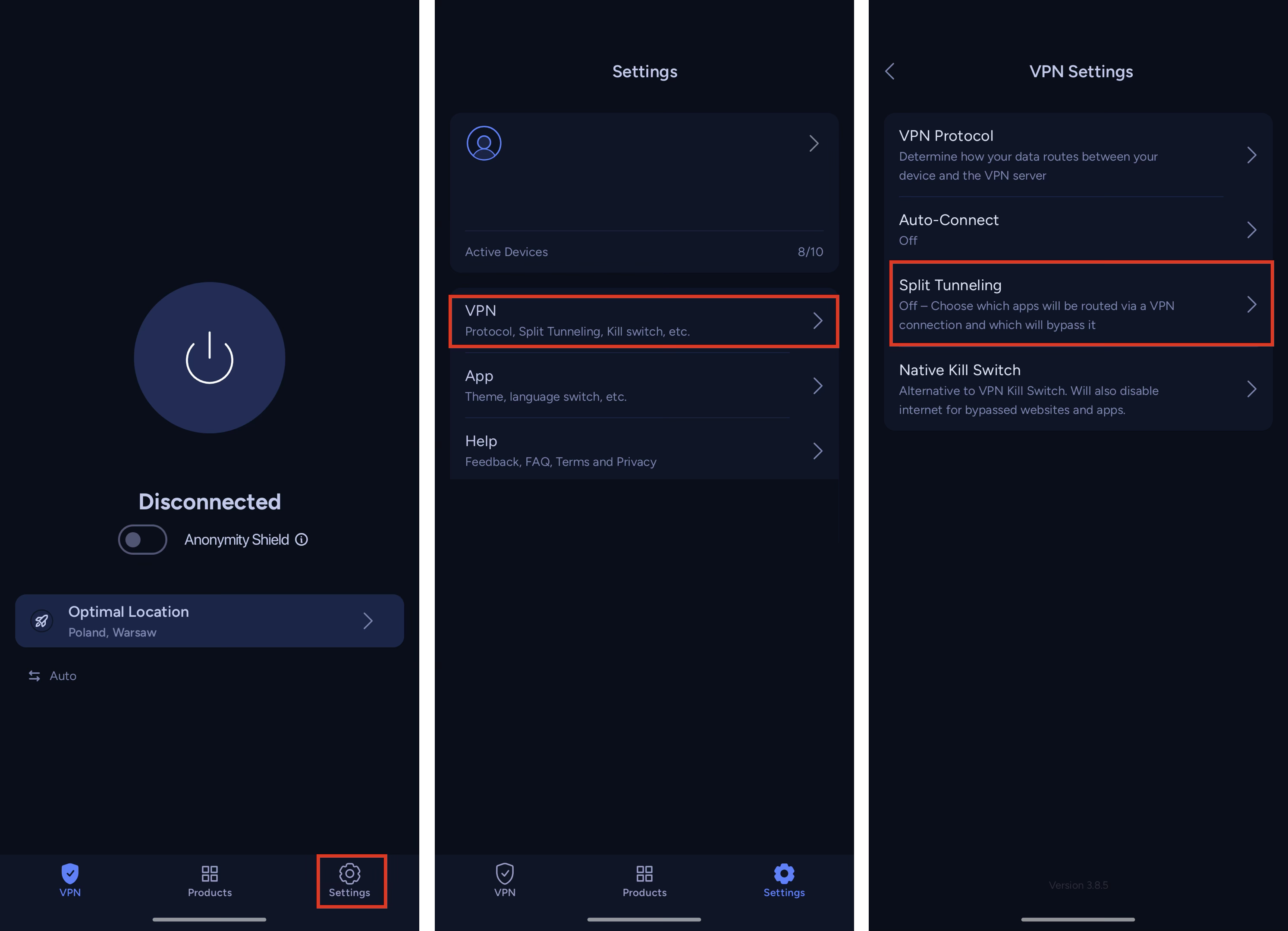 VeePN Android Split Tunneling setup