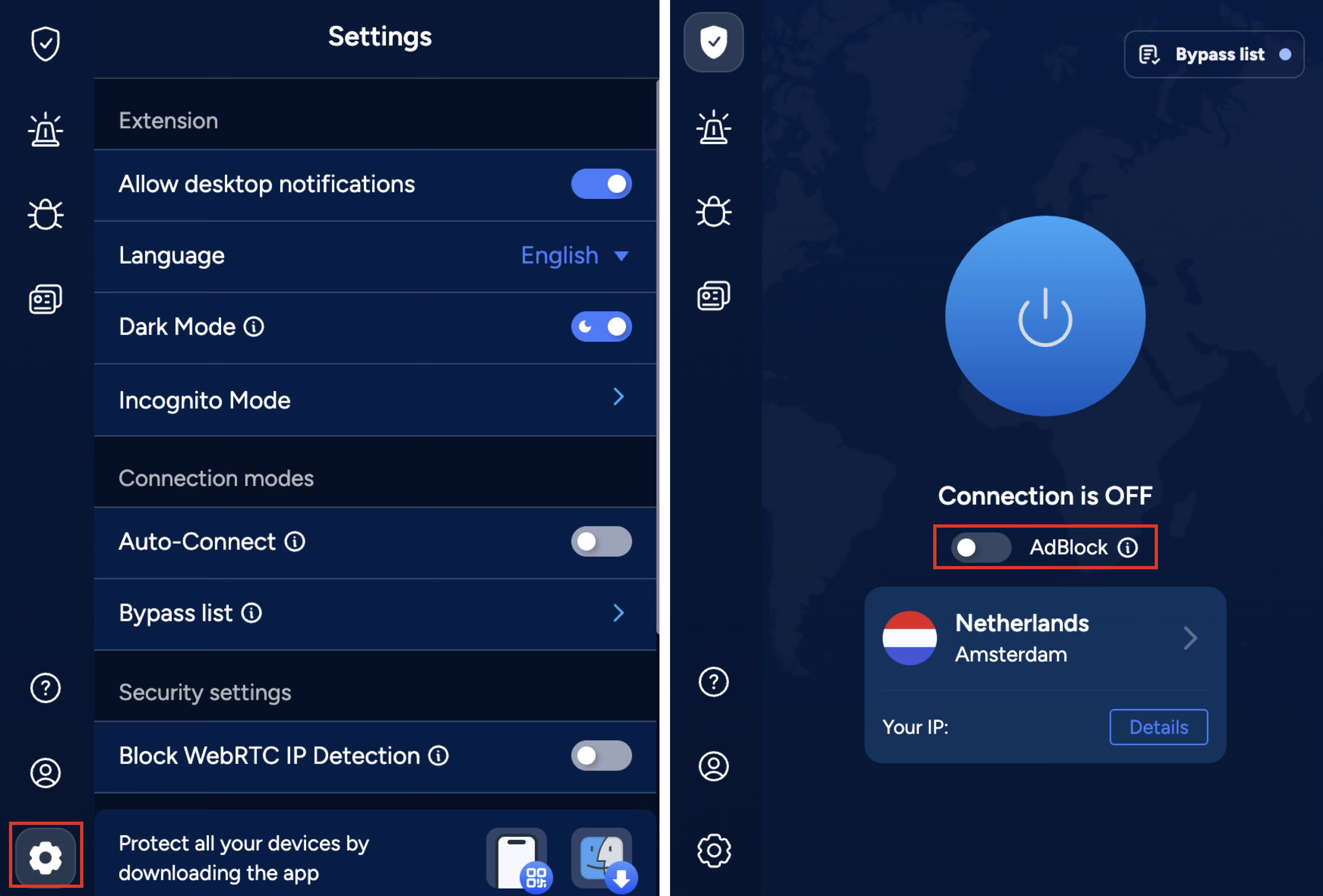 VeePN Chrome Extension Manage Settings