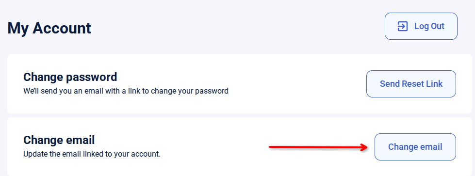 The screenshot demostrates what button you need to click to call email change menu.